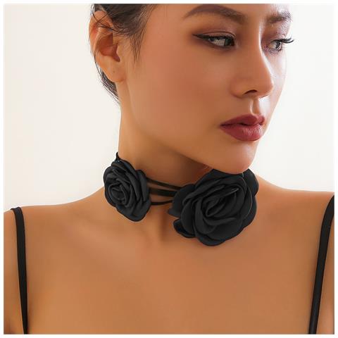 Collana Con Girocollo Rosa, Collana Con Colletto Rosa In Velluto Da Donna Black - Foto 5