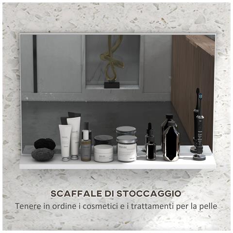 Specchio Bagno da Parete con Mensola Design Moderno e Multiuso, 60x12x40 cm, Bianco - Foto 2