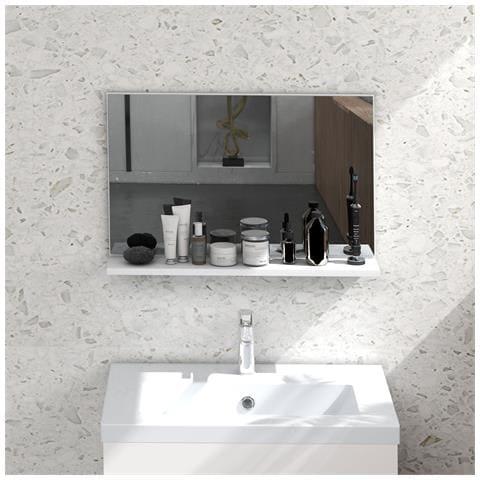 Specchio Bagno da Parete con Mensola Design Moderno e Multiuso, 60x12x40 cm, Bianco - Foto 6