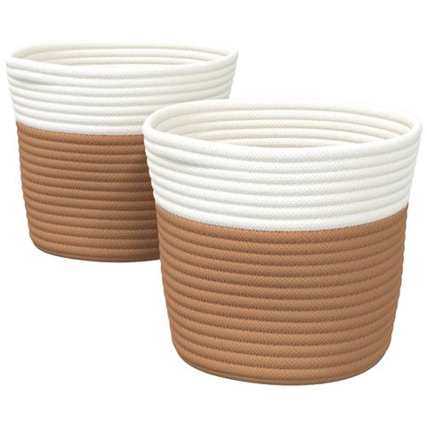Cestini Portaoggetti 2pz Marrone E Bianco 24x18 Cm In Cotone - Foto 2