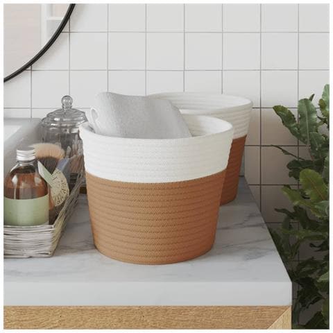 Cestini Portaoggetti 2pz Marrone E Bianco 24x18 Cm In Cotone - Foto 3