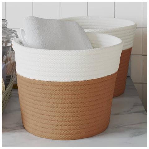 Cestini Portaoggetti 2pz Marrone E Bianco 24x18 Cm In Cotone - Foto 1
