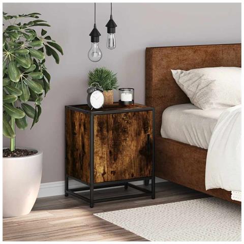 Comodino Rovere Fumo 40x31x50 Cm Legno Multistrato E Metallo - Foto 3