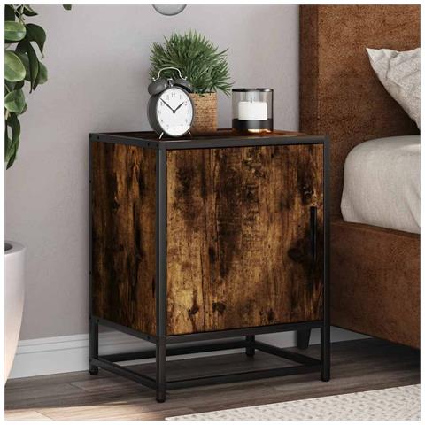 Comodino Rovere Fumo 40x31x50 Cm Legno Multistrato E Metallo - Foto 1