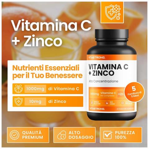 Vitamina C 1000 Mg E Zinco - Rafforza Il Sistema Immunitario - 1 Compressa Al Giorno - Alto Dosaggio, 150 Compresse, Qualità Premium - Foto 2