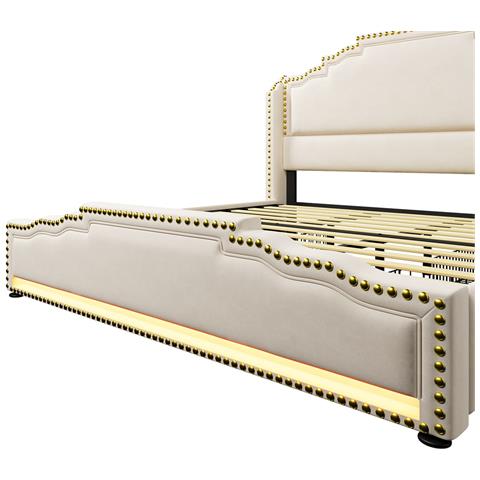 Letto Imbottito 180×200, Letto Matrimoniale Con 4 Cassetti, Letto Contenitore E Letto Per Ragazzi , Beige - Foto 4