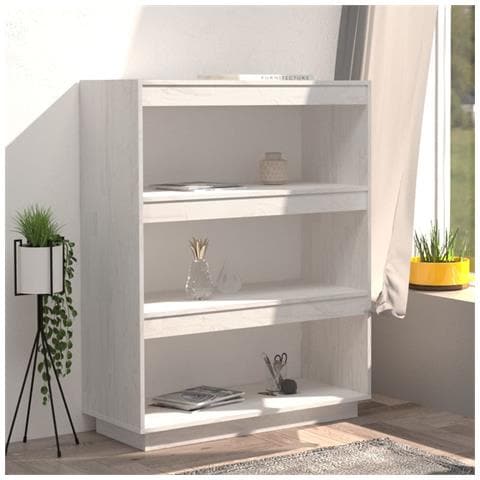 Libreria /divisorio Bianco 80x35x103 Cm Legno Massello Di Pino - Foto 2