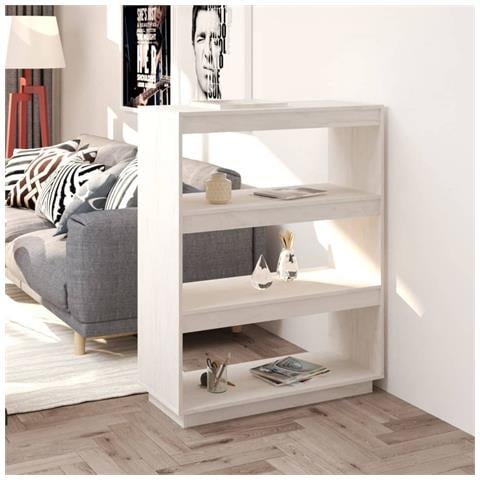 Libreria /divisorio Bianco 80x35x103 Cm Legno Massello Di Pino - Foto 8