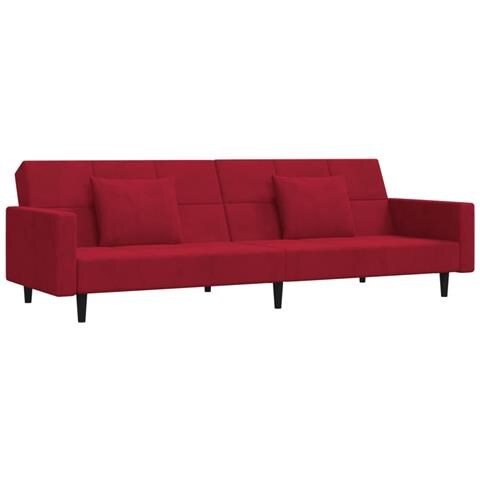 Divano Letto a 2 Posti con 2 Cuscini Rosso Vino in Velluto - Foto 1