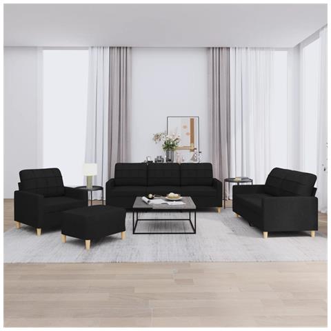 Set di Divani 4 pz con Cuscini Nero in Tessuto - Foto 2