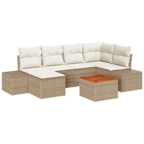 Set Divano da Giardino 7 Pezzi con Cuscini Beige Polyrattan Acacia - Foto 1