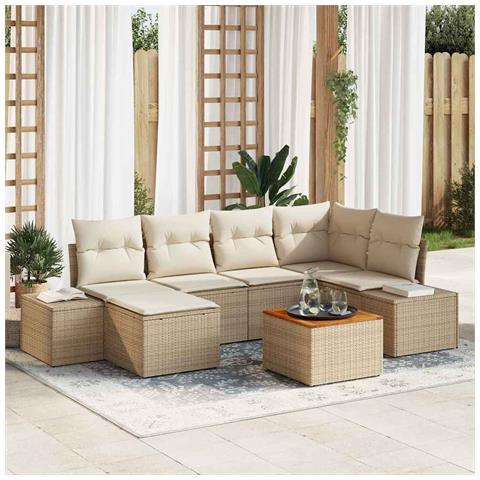 Set Divano da Giardino 7 Pezzi con Cuscini Beige Polyrattan Acacia - Foto 2