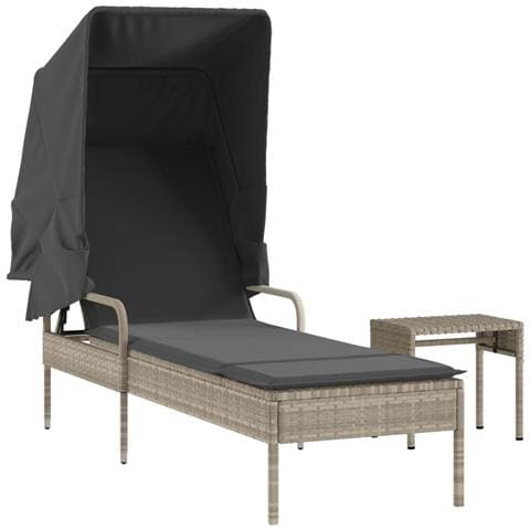 Lettino con Baldacchino e Tavolino Grigio Chiaro in Polyrattan - Foto 1