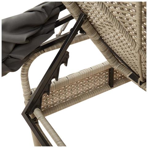 Lettino con Baldacchino e Tavolino Grigio Chiaro in Polyrattan - Foto 9