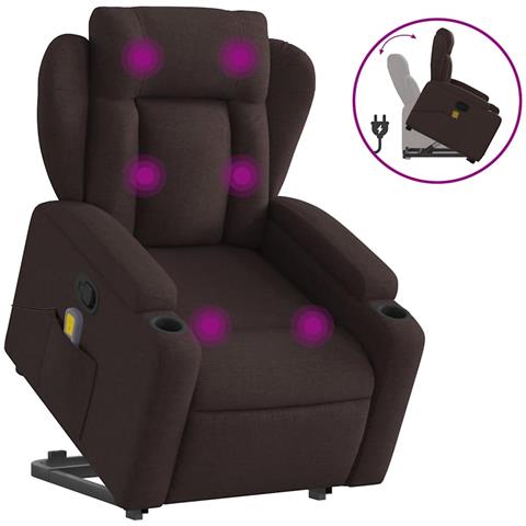 Poltrona Alzapersona Massaggi Reclinabile Marrone Scuro Tessuto - Foto 1