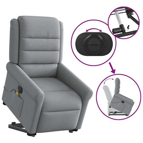 Poltrona Alzapersona Massaggi Elettrica Grigio Chiaro Tessuto - Foto 9