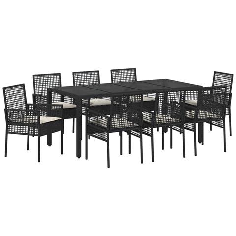 Set da Pranzo da Giardino in 9 Pezzi Polyrattan Nero - Foto 1