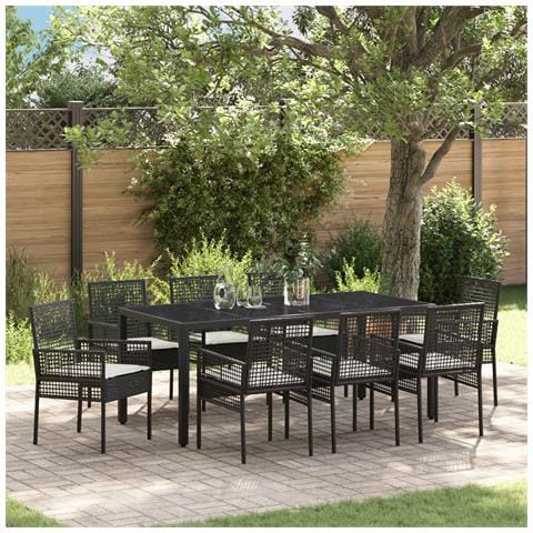 Set da Pranzo da Giardino in 9 Pezzi Polyrattan Nero - Foto 2