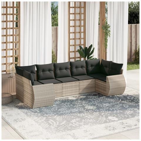 Set Divani da Giardino 7pz con Cuscini Grigio Chiaro Polyrattan - Foto 2