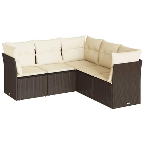 Set Divano da Giardino 5 pz con Cuscini Marrone in Polyrattan - Foto 1