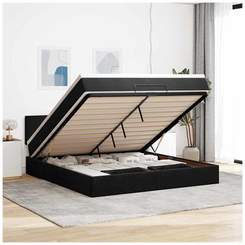 Struttura Letto Pouf con Materasso Nero 180x200 cm in Velluto - Foto 2