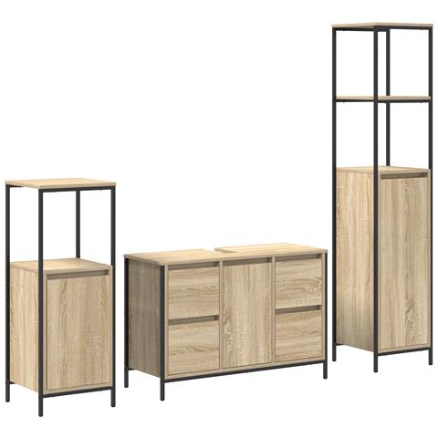 Set di Mobili per Bagno 3 Pezzi Rovere Sonoma Legno Ingegnerizzato - Foto 1
