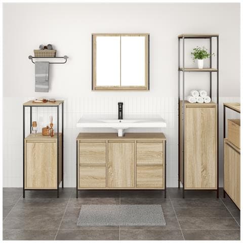 Set di Mobili per Bagno 3 Pezzi Rovere Sonoma Legno Ingegnerizzato - Foto 2