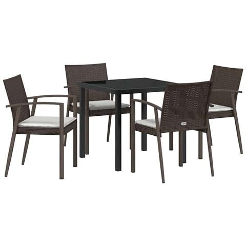 Set da Pranzo per Giardino 5 pcs Marrone Poly Rattan - Foto 1