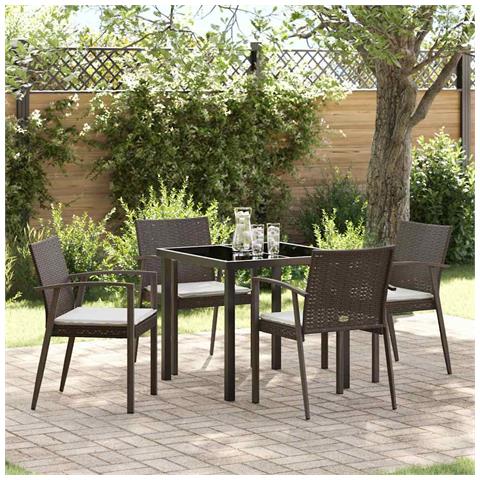 Set da Pranzo per Giardino 5 pcs Marrone Poly Rattan - Foto 2