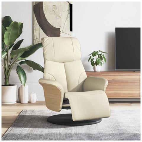 Poltrona Reclinabile con Poggiapiedi Crema in Similpelle - Foto 2