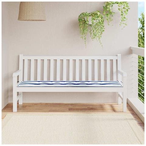 Cuscino per Panchina da Giardino Blu e bianco 180 x 50 x 4 cm - Foto 2