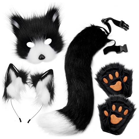 Set Costume Maschera Volpe Di Peluche - 4 Pezzi: Accessori Cosplay Halloween - Foto 1