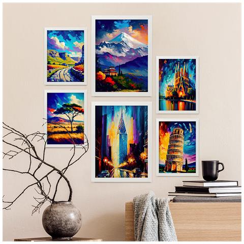 Set Di 6 Stampe Eredità In Stile Dipinto A Olio. Illustrazioni Di Monumenti E Città In Stile Fotografico A Colori. A3 & A4 Cornice Bianca - Foto 5