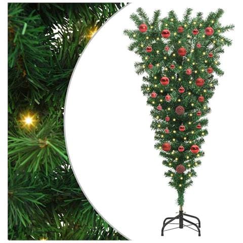 Albero di Natale artificiale pre-illuminato capovolto con set di palline - Foto 1