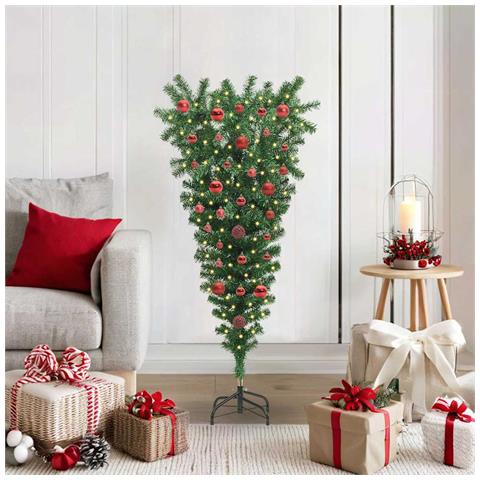 Albero di Natale artificiale pre-illuminato capovolto con set di palline - Foto 2