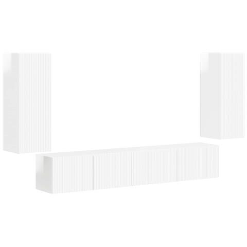 Set mobile TV 4 pz Bianco Lucido Legno ingegnerizzato - Foto 1