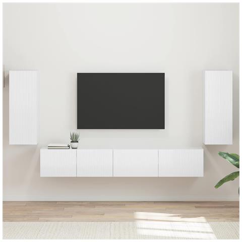 Set mobile TV 4 pz Bianco Lucido Legno ingegnerizzato - Foto 2