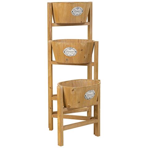 Supporto Con 3 Cesti In Legno Marrone 89x18x79h - Foto 1