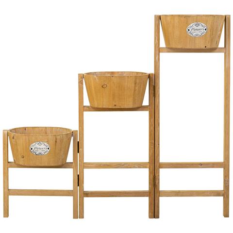 Supporto Con 3 Cesti In Legno Marrone 89x18x79h - Foto 2
