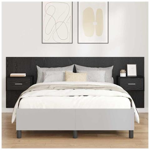 Testata con Comodino 3 pcs Rovere Nero Legno multistrato - Foto 2