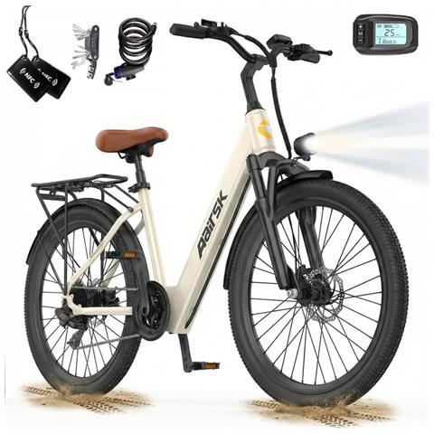 Bicicletta Elettrica 24 Pollici E-bike 250w Batteria 36v10ah Autononomia 30-60km Con Ripiani Su7- Beige - Foto 1
