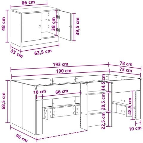 Struttura Letto Loft con Mobile 3 pcs Bianco Legno multistrato - Foto 7