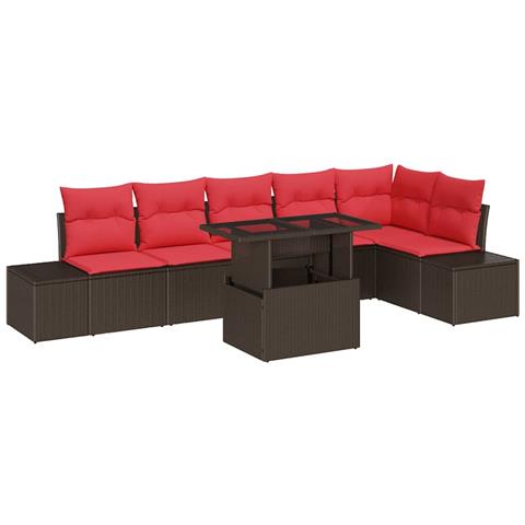 Set Divano da Giardino 7 pcs Marrone e Rosso polyrattan - Foto 1
