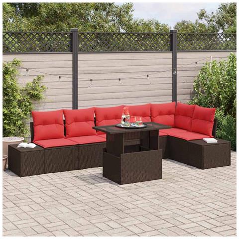 Set Divano da Giardino 7 pcs Marrone e Rosso polyrattan - Foto 2