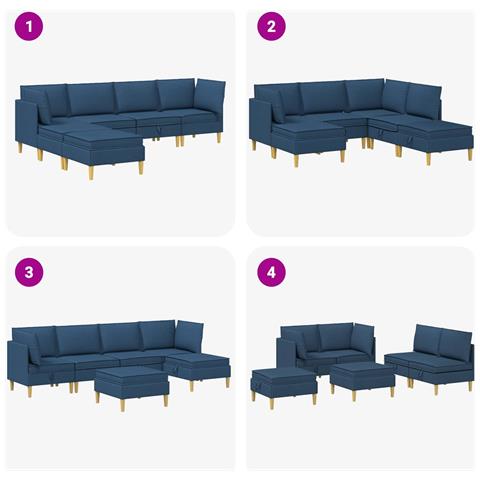 Set di divani modulari con spazio di archiviazione 6 pcs Blu - Foto 9