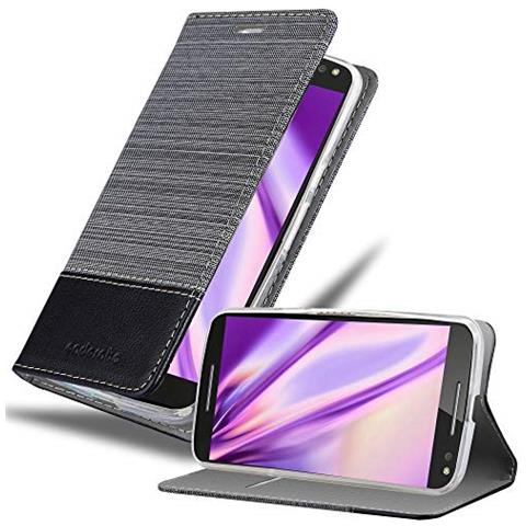 Custodia Compatibile Con Motorola Moto X Style In Grigio Nero - Coperchio Protettiva Con Chiusura Magnetica, Funzione Stand E Tasca Per Le Carte - Foto 1