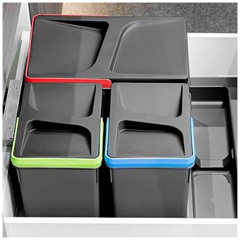 Pattumiere Per Cassetto, Contenitori Raccolta Differenziata Con Base Rifilabile, Kit Di Cestini Altezza 216mm Con Base 60cm - Foto 2