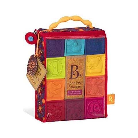 B. Toys - One Two Squeeze Baby Blocks - Building Blocks For Toddlers - Giocattoli Educativi Per Bambini Da 6 Mesi In Su Con Numeri Forme Animali E Trame - 10 Blocchi Impilabili Morbidi E Colorati - Foto 1