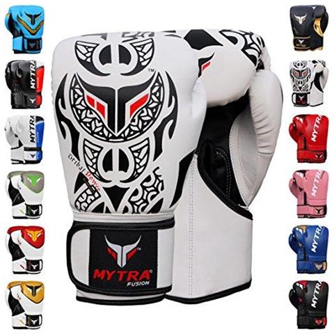 Mytra Tribal Fusion Potere Di Boxe Guanti Di Pelle Sintetica Sl3 Bianco Nero 14 Oz - Foto 1
