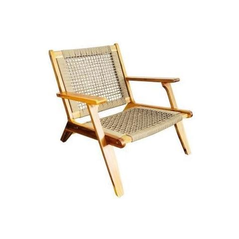 Poltroncina Bassa In Legno Fsc Acacia E Resina Intrecciata - 1 Persona - Merida - Verde Oliva - Foto 1